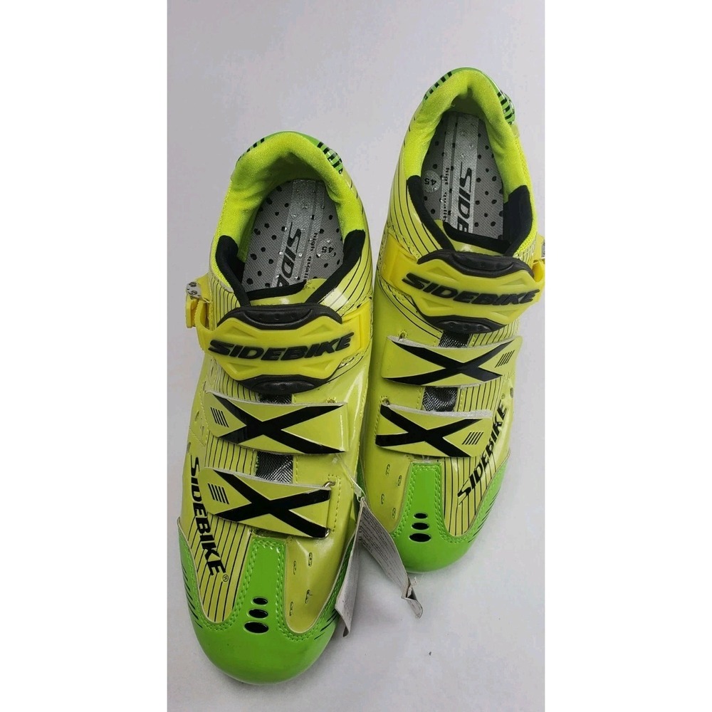 Sidebike Road Cycling Shoes Size 12 Neon Green Yellow 3-Bolt Buckle Hook Loop - Picture 4 of 11